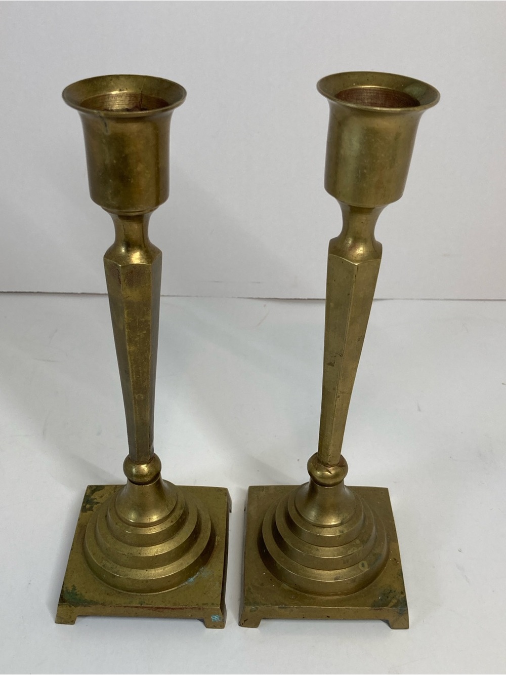 Vintage Brass Candlestick Holder Pair 8” Square Base Victorian Decor